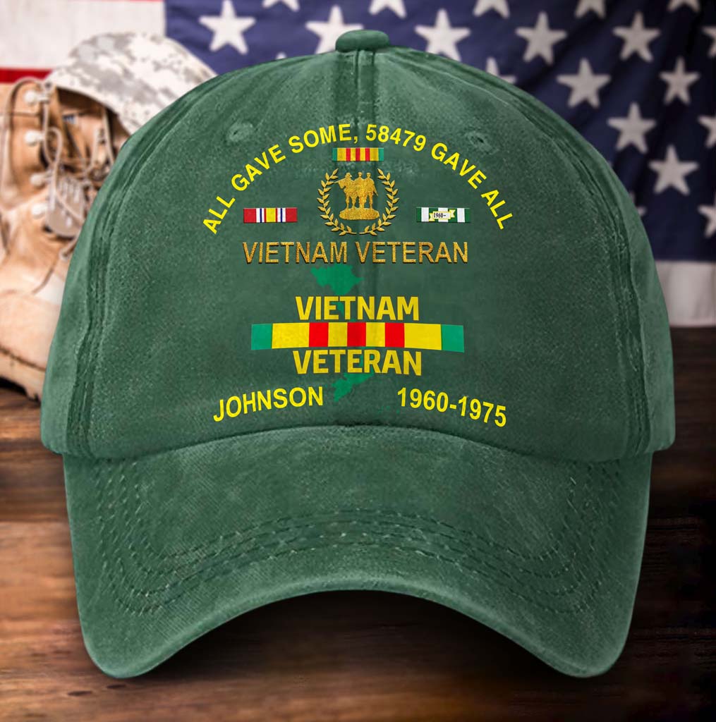 Personalized Distressed Washed Cotton Vietnam Veteran Printed Hat