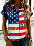 Patriotic Vintage Firework Cross & GOD American Flag Button Down Shirt