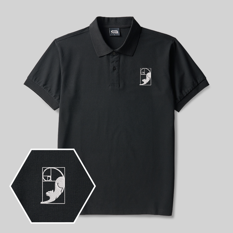 Fibonacci Cat Geek Embroidered Polo Shirt