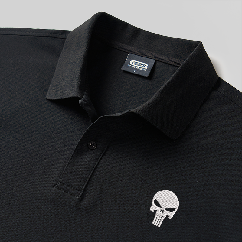 Skull of Justice Geek Embroidered Polo Shirt
