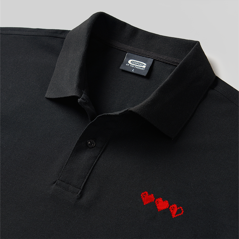 Pixel Hearts Geek Embroidered Polo Shirt
