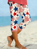 Women Striped Capris Elastic Waist Pants Casual Summer Trousers