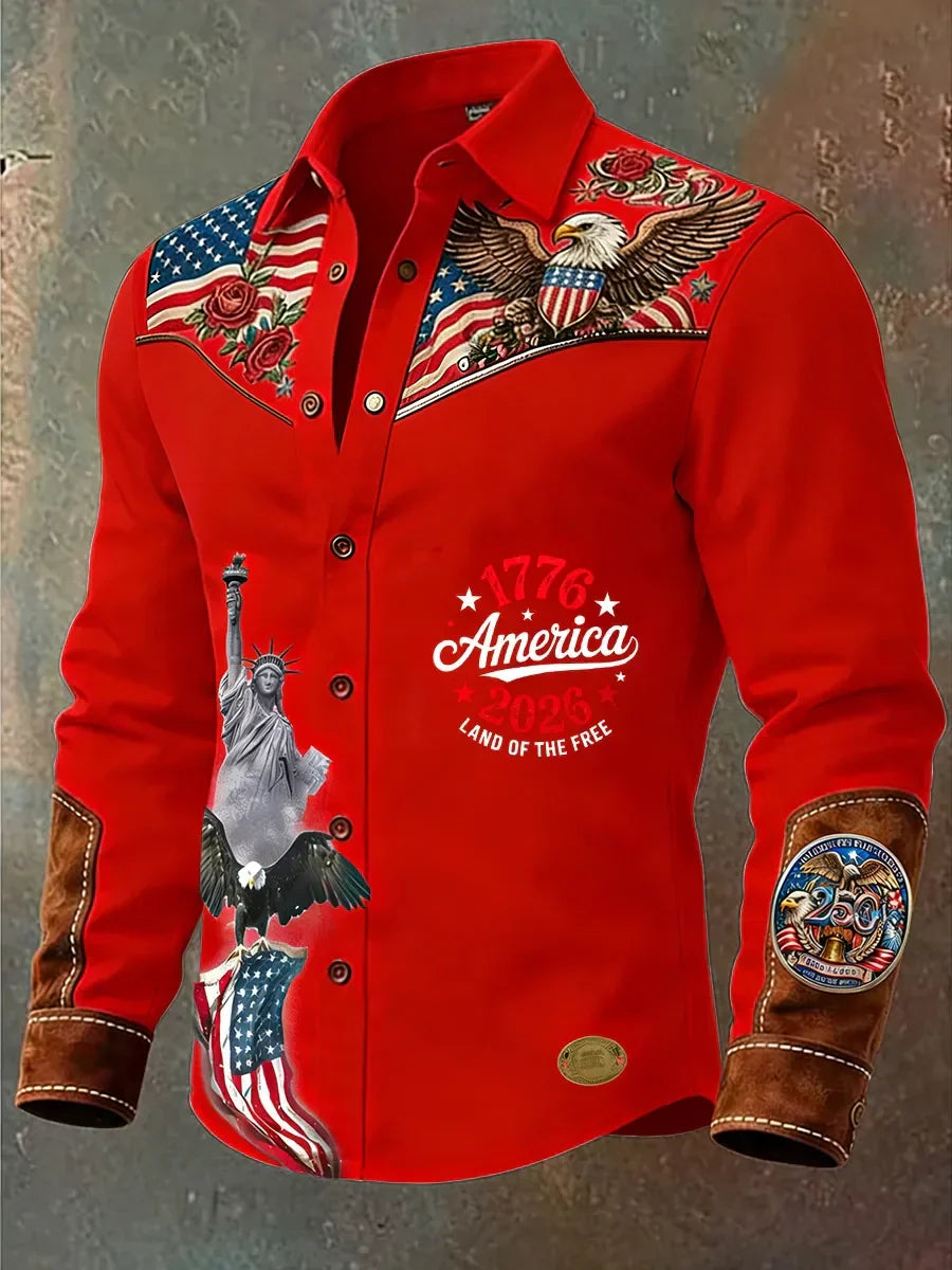 Men's Vintage American 250th Anniversary Distressed Western Shirt