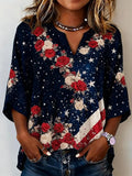 Women's casual American 250th anniversary floral cotton and linen top