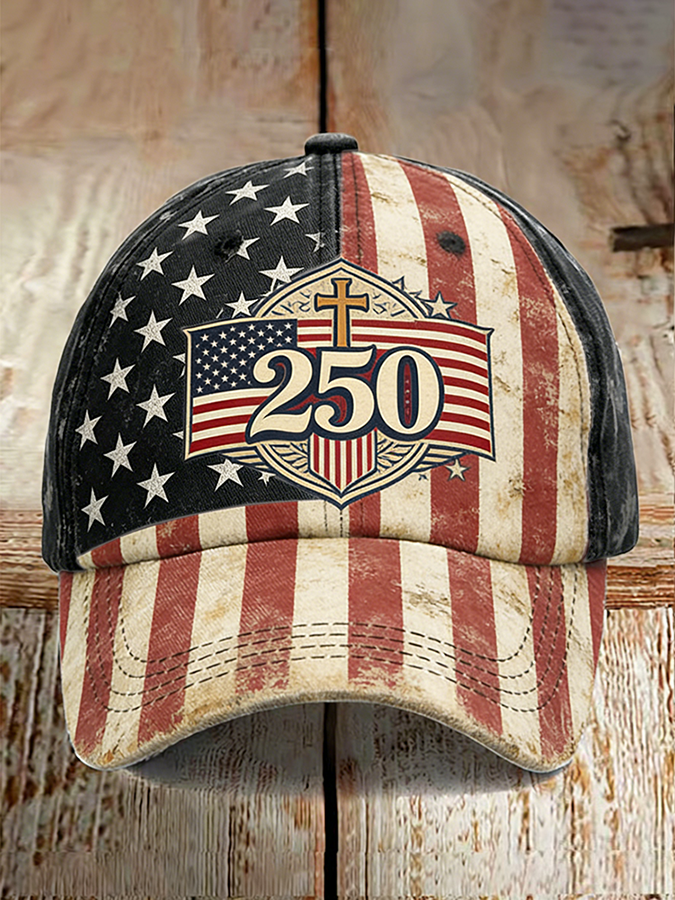 250th Anniversary Striped Flag Cross Commemorative Printed Baseball Hat