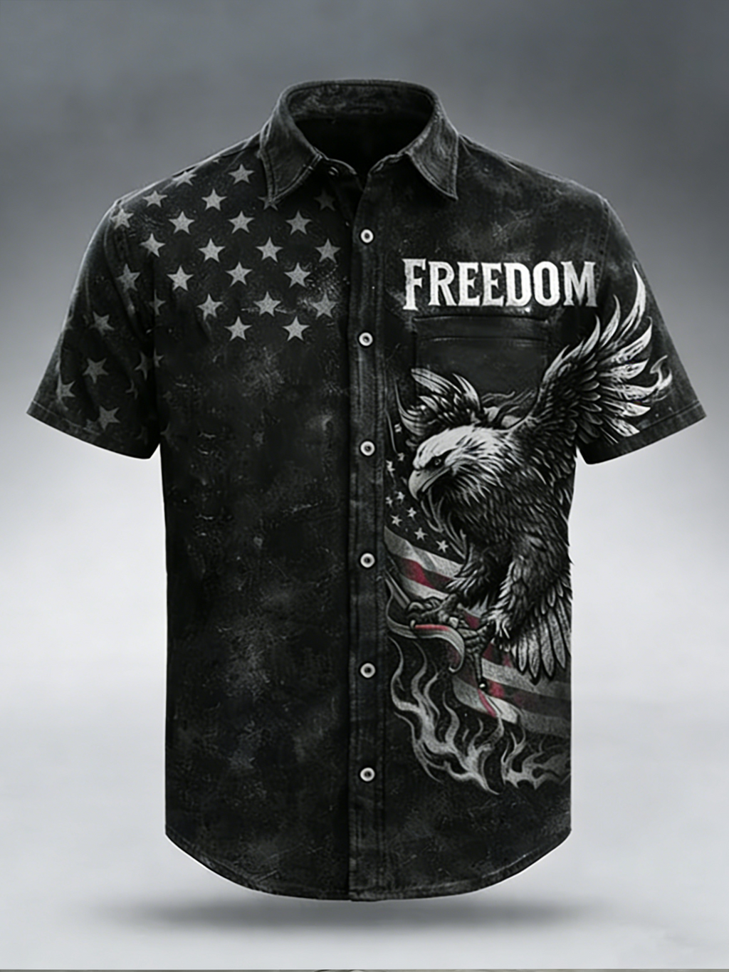 Men'S Casual 250Th Anniversary Of The Founding Of The United States Printed Button Down Short Sleeved Shirt