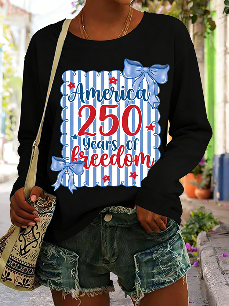 America 250 Years Of Freedom Striped Bow Long Sleeve Shirt