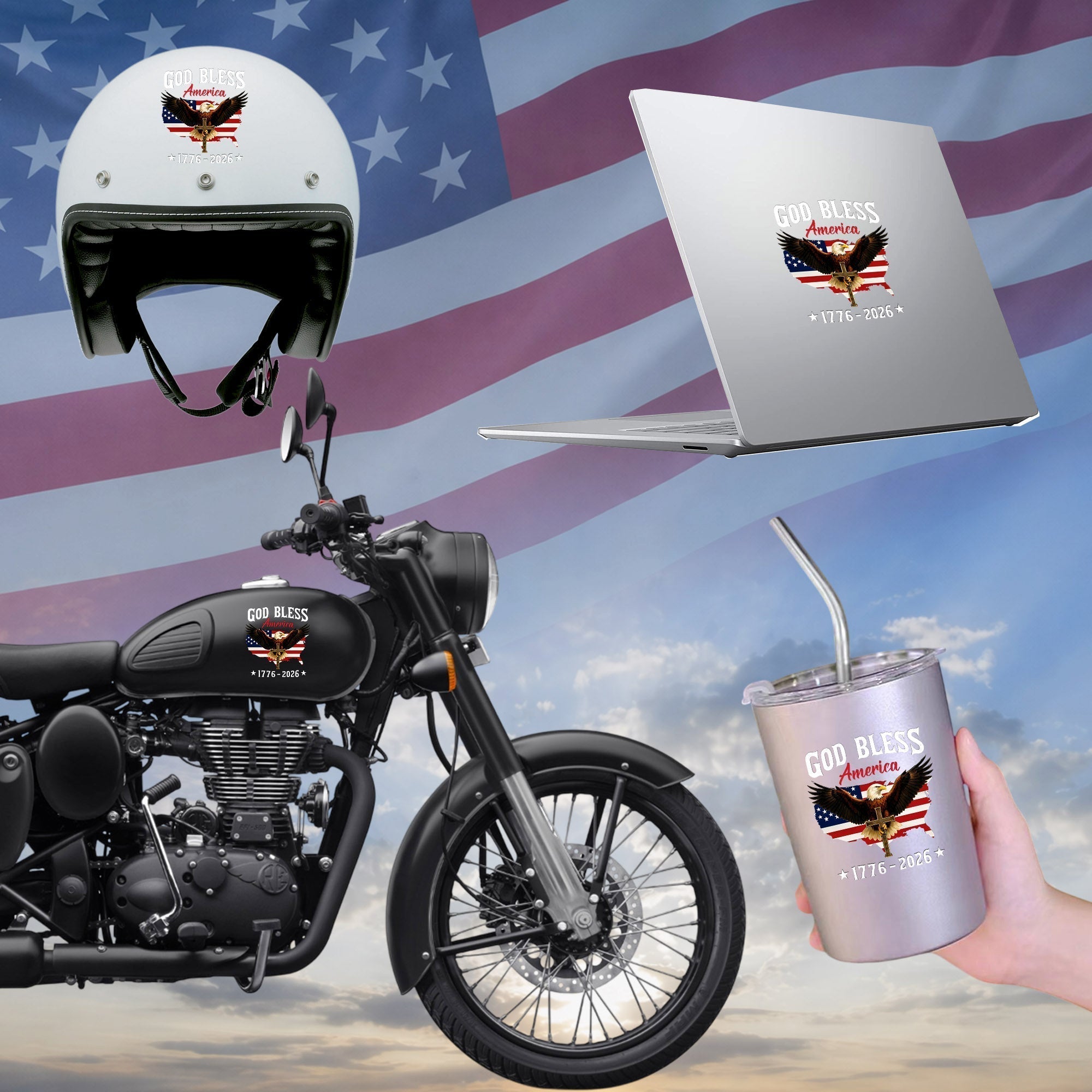 God Bless America 250th Anniversary Decal, Christian Eagle Patriotic Window Sticker