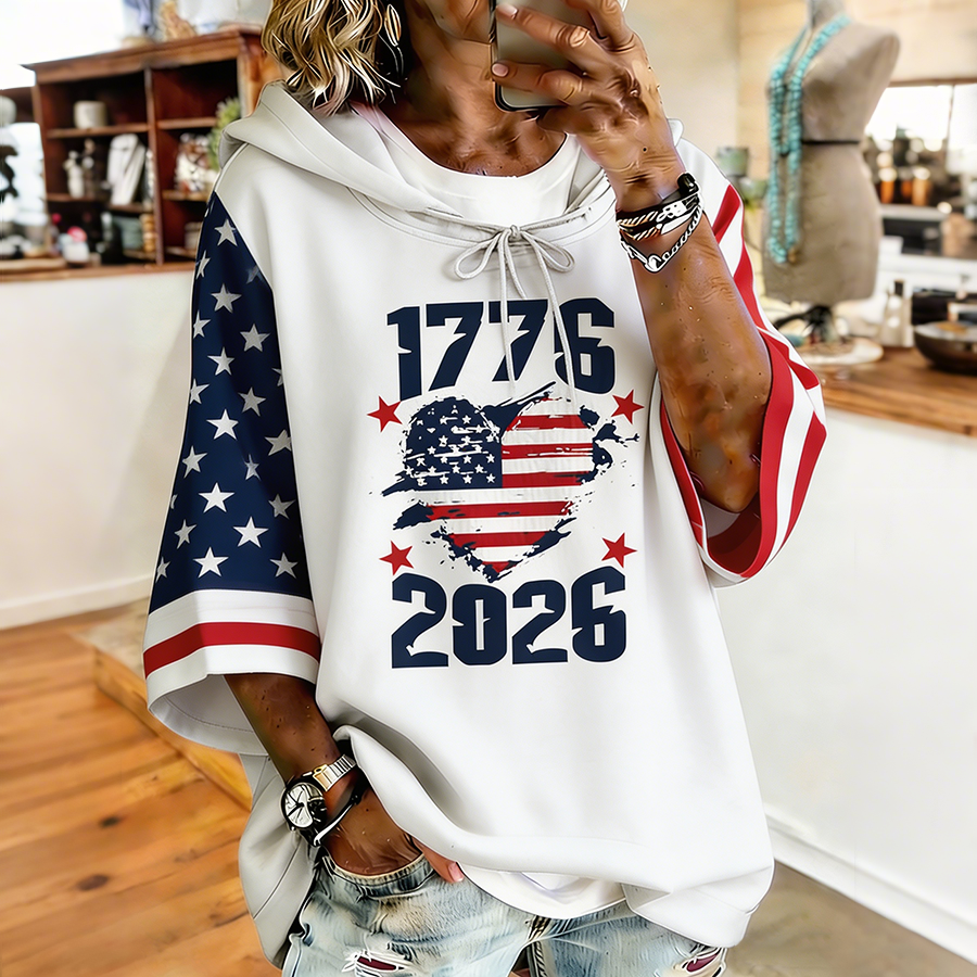 Women's American Flag Raglan Sleeve 1776-2026 Hoodie