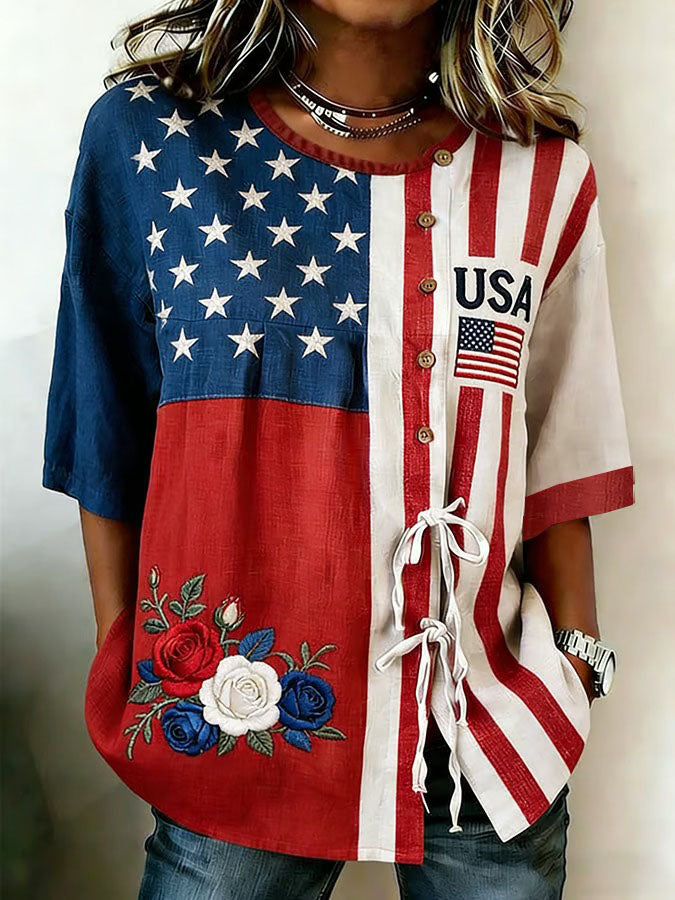 Women'S Casual American Independence Day 250Th Anniversary Printed Top