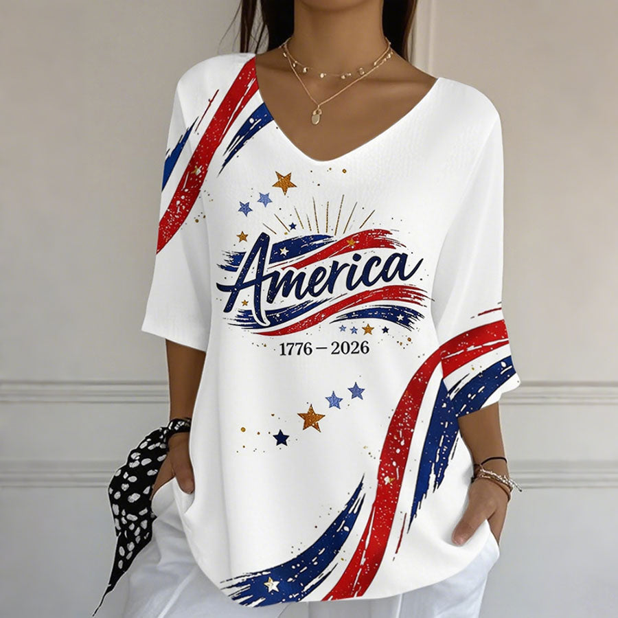 Women'S Independence Day 250Th Anniversary Printed Short Sleeves