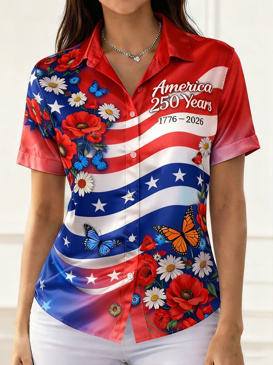 Ladies' Casual American 250Th Anniversary Celebration Short Sleeved Shirt