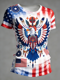 Women's Patriotic Bald Eagle & Cross American Flag Tie Dye Print T-Shirt