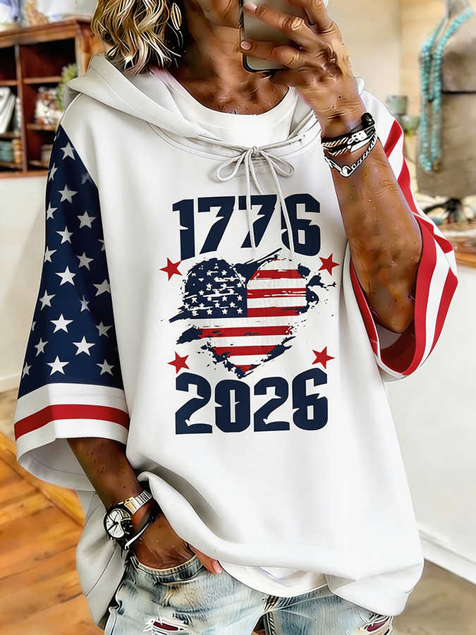 Women's American Flag Raglan Sleeve 1776-2026 Hoodie