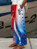 Women's Patriotic American Flag Lines 250th Anniversary Printed Button and Pocket Pants