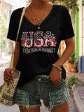 Women's USA Flower V-neck T-shirt